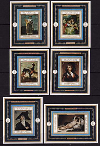 Манама, 1972, Испанская живопись, Гойя, 6 люксблоков без зубцов Манама, 1972, Испанская живопись, Гойя, 6 люксблоков без зубцов